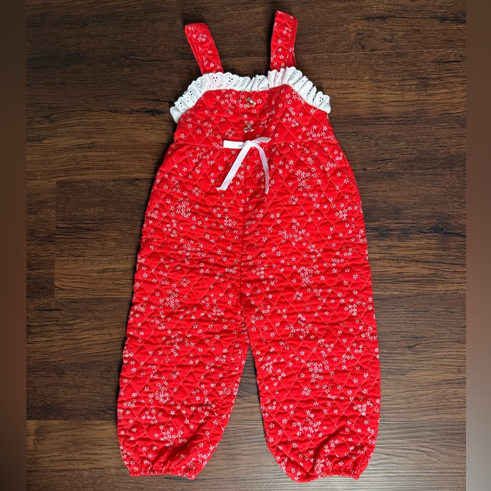 Vintage Red Quilted Lace Detail Overalls‎